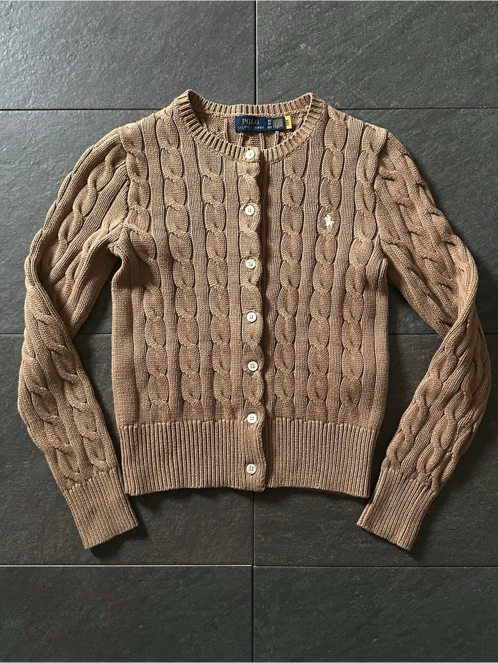 Polo Ralph Lauren Excellent Cable-Knit Cotton Cardigan Women’s XS – Camel - Picture 6 of 13